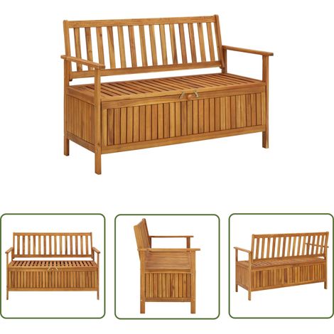 The Living Store Banc de rangement de jardin 120 cm bois d'acacia solide - Banc De Jardin - Banc De Rangement - Mobilier De Jardin - Acacia - Meuble Extérieur (1/5)