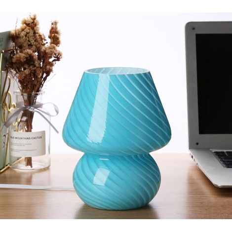 Lampe champignon - Style rétro Murano semi-transparent - Convient pour les chambres, les salons, etc. - 1 pièce (rayures bleues) (1/5)