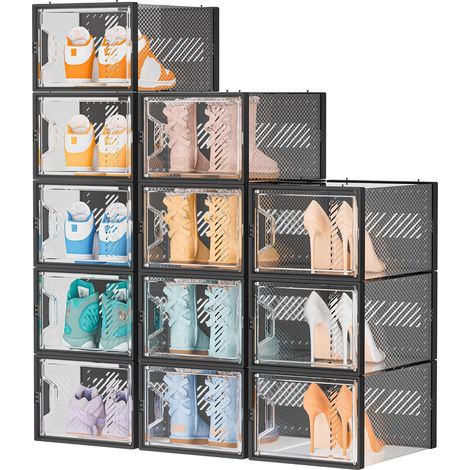 Boîtes à chaussures,12 pcs Rangement Chaussures Plastique Transparent boite rangement,conteneurs pour organisateur de chaussures avec couvercles 33.2 x 25 x 18.7cm (1/5)