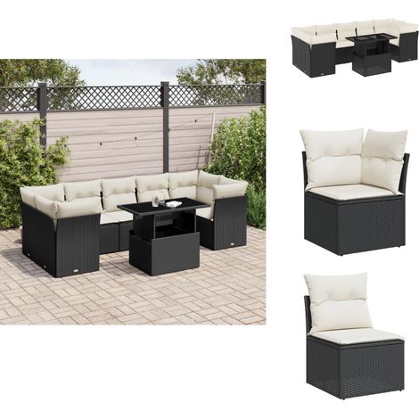 Salon de jardin 8 pcs avec coussins noir résine tressée - Ensemble Salon De Jardin - Meuble Extérieur - Résine Tressée - Mobilier De Jardin - Canapé D'extérieur (1/5)
