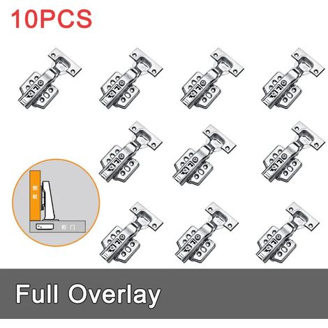 (Couverture complète - 10 pièces) Charnières de porte hydrauliques à fermeture douce en acier inoxydable pour armoires, avec amortisseur et vis invisibles. (1/5)