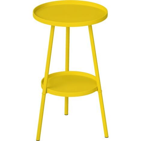 Tavolino rotondo a due livelli, tavolo da giardino per terrazza, soggiorno e balcone in metallo Ø 32 x 51 cm giallo (1/5)