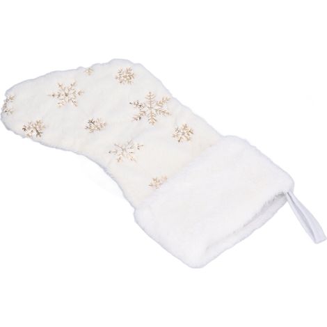 Pendentif chaussette de Noël en polyester avec broderie motif flocon de neige, décoration pour sapin de Noël, doré (1/5)