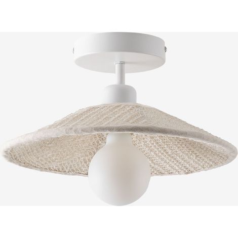 Sklum – Plafonnier LED en lin Massina – Abat-jour beige crème – Douille E27 – Dimensions 15cm x 130cm – Pour salon, chambre, hall d'entrée (1/5)