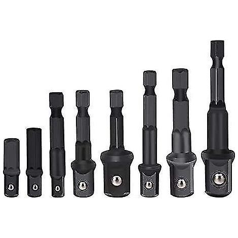 CREA 8 Piece Drill Socket Adapter Set, Hex Shank Impact Driver Socket Adapter, Socket To Bit Adapter 1/4" 3/8" 1/2" Impact Driver Adapter (1/4)