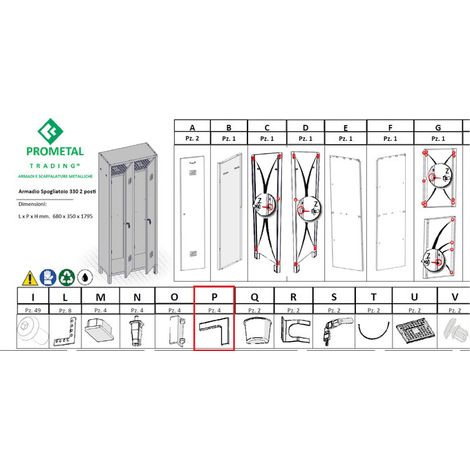 R PARTICOLARE (PX4 )XARMADIO SPOGLIATOIO A 2 POSTI IN KIT C/SERRATURA