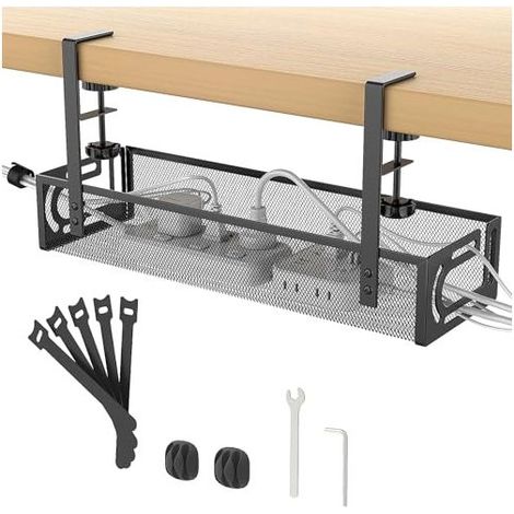 Plateau de gestion des câbles pour le bureau, sans perçage, plateau de câbles avec pince pour la gestion des câbles de bureau, boîte de gestion des câbles de bureau pour le bureau, la (1/5)