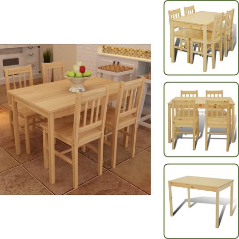 Table de salle à manger en bois avec 4 chaises Naturel - Table Basse - Set De Table - Meuble Salle À Manger - Mobilier Intérieur - Chaise Design (1/5)