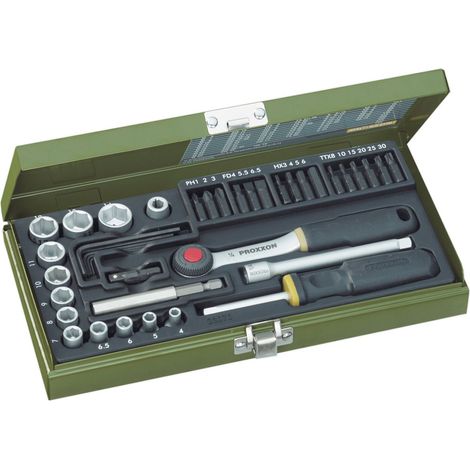 Proxxon Schraubersatz mit 1/4''-Ratsche und Magnethalter, 39-teilig. (1/5)