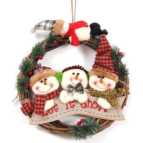 Weihnachtskranz aus Rattan – 29 cm – Schneemann – festliche Dekoration – Tannennadeln und Beeren