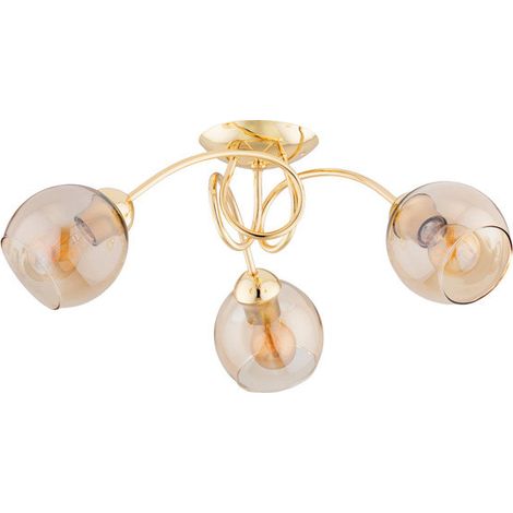Alfa TEVI Gold/Brass Decorative Ceiling Light Fixture, 3-Light Metal Flush Mount, 3xE27 Max 15W, 56cm Wide 24cm High, Modern Dimmable (bulbs not included)
