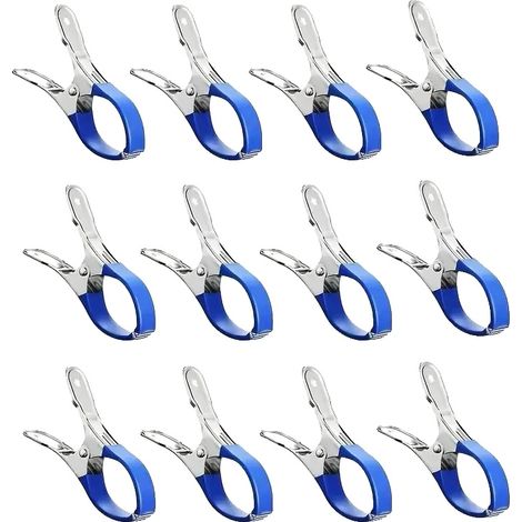Pinzas para cubiertas de piscina, acero inoxidable, agarre seguro, 12 unidades, color azul. (1/2)