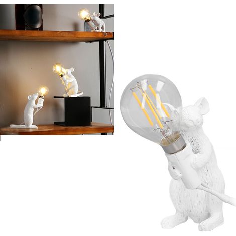 Nordische Maus-Tischleuchte aus Kunstharz, E12-Sockel, moderne Schreibtischlampe aus Kunstharz, dekorative Lampe für Büro, Wohnzimmer, Schlafzimmer, Nachttischlampe, weiße dekorative Tischleuchte, kom (1/5)