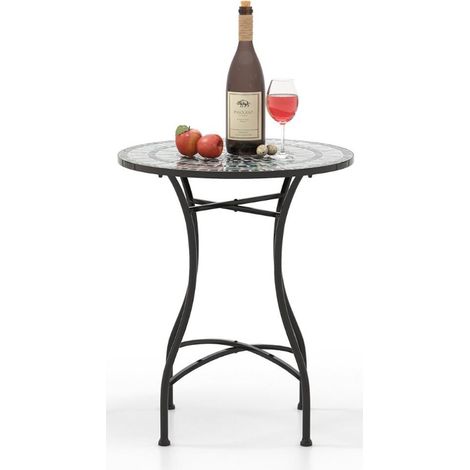 Tavolo da bistrot da esterno con attraente motivo a mosaico, Tavolo da pranzo in metallo robusto per interno 60x72cm (1/3)