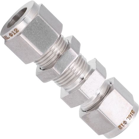 Raccord à sertir double en acier inoxydable 316 pour traversée de cloison, diamètre 1/2" - Accessoire plomberie haute performance (1/5)