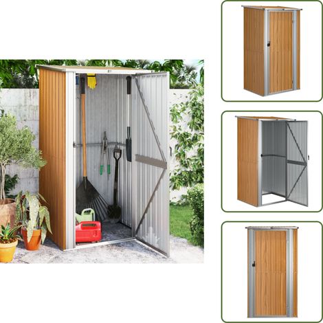 Casetta in acciaio zincato - vidaXL Casetta da giardino marrone 118,5x97x209,5 cm in acciaio zincato - Tetto spiovente