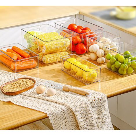 Lot de 4 boîtes de rangement pour aliments, idéales pour le garde-manger, la cuisine et le réfrigérateur. Elles comprennent 4 compartiments pour sachets et en-cas. (1/5)