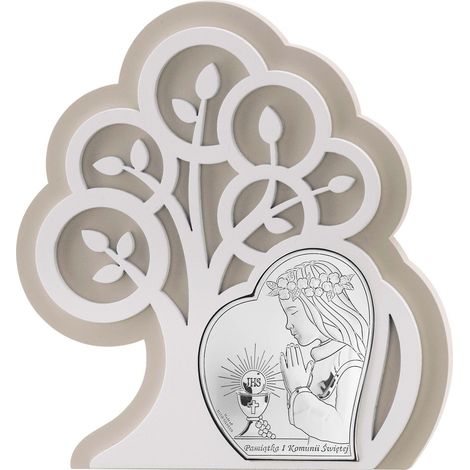 Cuadro santa comunión, recuerdo de primera comunión en plata con grabado  Tamaño: 14x15,5 cm  SKU: VL81400S/1L