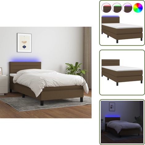 Sommier à lattes de lit et matelas et LED Marron foncé 90x190cm - Sommier Tapissier - Lit Avec Led - Matelas À Ressorts Ensachés - Têted Lit Ajustable - Éclairage LED (1/5)