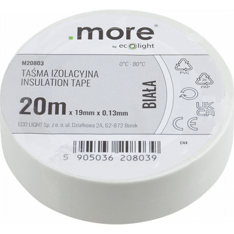 Cinta aislante 19mm x 0,13mm BLANCA 20m (1/4)