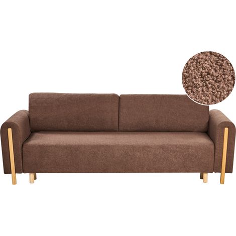 Sofá cama de bouclé mecanismo clic-clac para dormir espacio de almacenaje minimalista marrón Kvam (1/5)