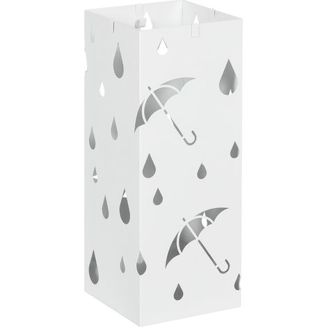 Portaombrelli in Metallo con 4 Ganci e Vaschetta Raccogligocce, 15.5x15.5x41cm, Bianco (1/5)