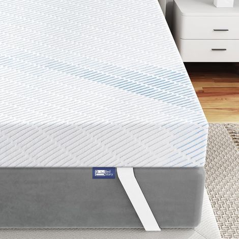 Gel Memory Foam Mattress Topper, 140 x 200 cm, Height 10 cm, H3 and H4 Gel Memory Foam Mattress Topper with Breathable Cover Caravan Sofa Bed Box Spring Bed (1/5)