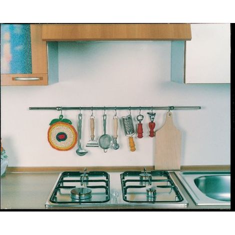 Kit Sottopensile Sotto Pensili Porta Mestoli Con 4 Ganci Cm 90 Cromo Lucido