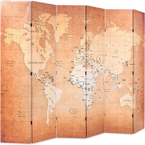 Paravent Cloison de séparation pliable, Pour Jardin, Balcon, Terrasse 228 x 170 cm Carte du monde Jaune OIB8512E (1/5)
