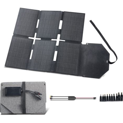 Panneau Solaire Pliable 60W, Monocristallin N-Type 16BB, 24% Rendement, Léger et Portable, Sorties MC4, Type-C, USB-A et DC pour Stations Énergie, Camping et Randonnée (1/5)