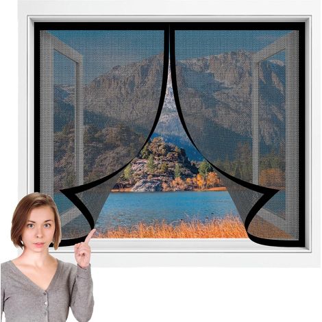 Moustiquaire Porte Fenetre Magnetique 193 x 63 cm Rideaux Toile Insect Ecran Facile à Installer Fermeture Automatique pour Fenêtre Portes, Noir (1/5)