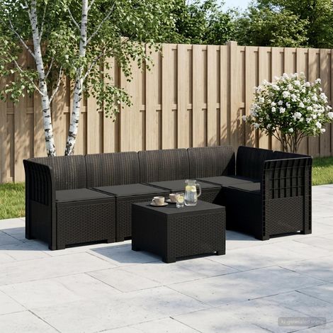 Canapé de Jardin Modulable 5 Places avec Table et Coussins PP Aspect Rotin Anthracite - PANGIVO (1/5)