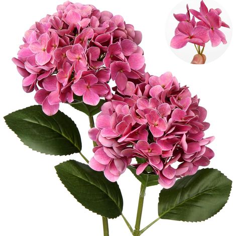 Lot de 2 fleurs d'hortensia artificielles décoratives roses en soie au toucher réaliste 63 cm de long pour maison, hôtel, bureau, décorations de mariage (1/5)