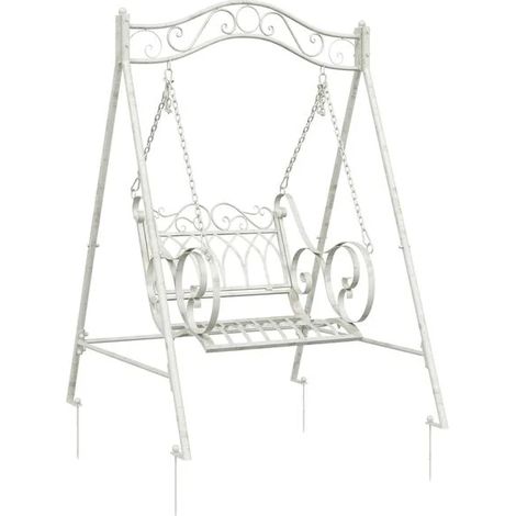 Banc suspendu en acier, 113 x 121,5 x 168 cm, blanc vintage. (1/5)
