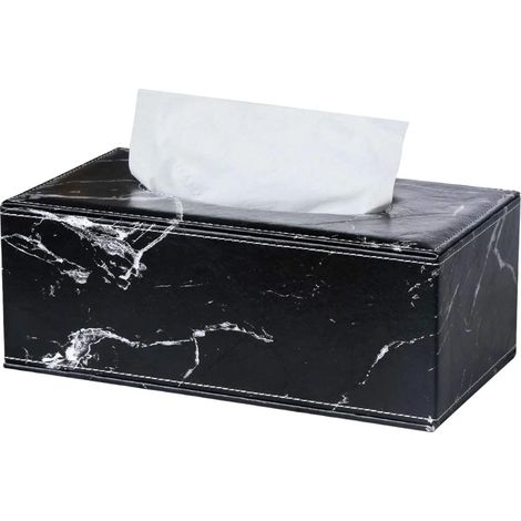 Caja De Pañuelos Cosméticos De Cuero MINKUROW (Mármol Negro) (1/5)