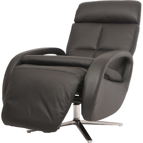 Relaxsessel HHG-399, Design Fernsehsessel TV-Sessel Liegesessel, Liegefunktion drehbar, Voll-Leder schwarz