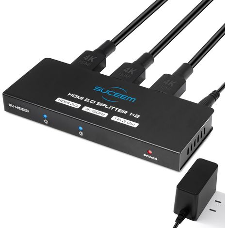 4K@60Hz Répartiteur HDMI 1 entrée 2 Sorties, 1x2 Splitter HDMI Distributeur Audio Vidéo Miroir 2 Écrans, Supporte HDCP2.3 RGB YUV 4:4:4 pour Projecteur, HD TV (1/5)