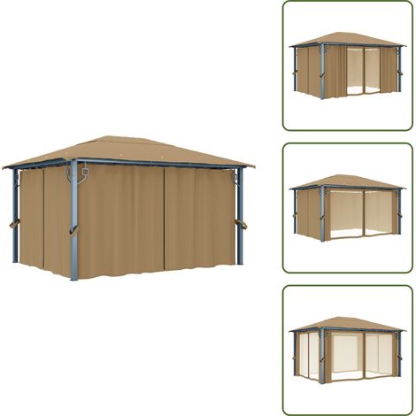 The Living Store Tonnelle avec rideau 400x300 cm Taupe Aluminium - Abri extérieur (1/5)