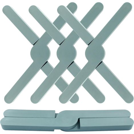 Set mit 4 blauen, rutschfesten, faltbaren Silikonuntersetzern zum Schutz Ihres Küchentisches vor heißen Töpfen und Pfannen (1/5)