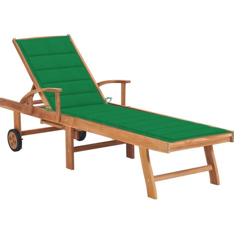 Sonnenliege mit Auflage Grün Massivholz Teak