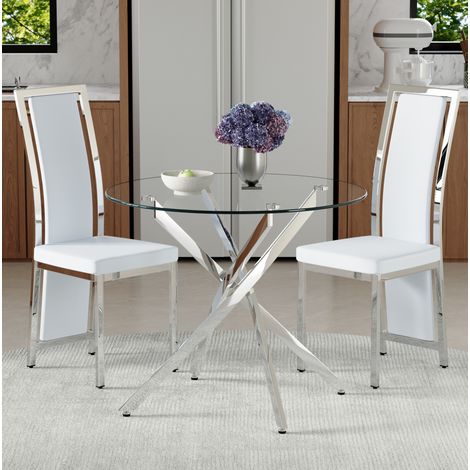 Essgruppe aus gehärtetem Glas und weißem PU, 2-Sitzer, modernes Design (1/5)