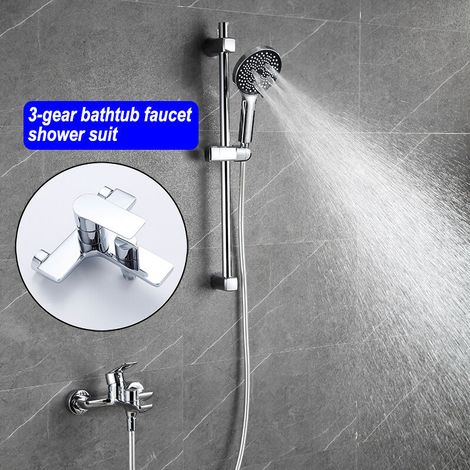 Shower Set with Bath Tap, Adjustable Rod, Hand Shower and Hose, 3 Settings
