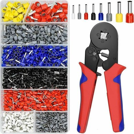1250Pcs Kit de pinces à sertir Cosse Electriques à Sertir de AWG23-7/0.25～10mm² Outil de sertissage de fil à cliquet auto ajustable avec Pince électricien pour Câble Bricolage