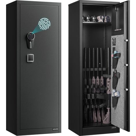 Armoire à 8-10 Fusils, Coffre-Fort pour Armes à Feu Verrouillage par Empreinte Digitale Mot de Passe et Clés, avec 3 Poches pour Pistolets et Supports Réglables, pour Domicile, Assemblage Requis