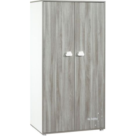 Les Tendances – Armoire 2 portes en bois mélaminé décor bois et blanc – Dimensions 168x85x57cm – 3 tablettes mobiles et penderie avec tringle
