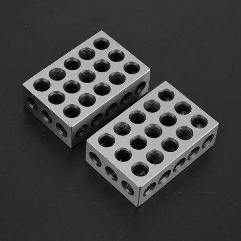 2 blocs de 25 x 50 x 75 mm avec 23 trous pour fraisage, accessoires pour machines à fraiser. (1/2)