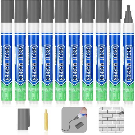Stylo Joint Carrelage, 10PCS Stylo de Carrelage à Coulis, Imperméable Marqueur Joints, Rénovateur de Coulis pour Salle de Bain, Cuisine, Carrelage, Sol (1/5)