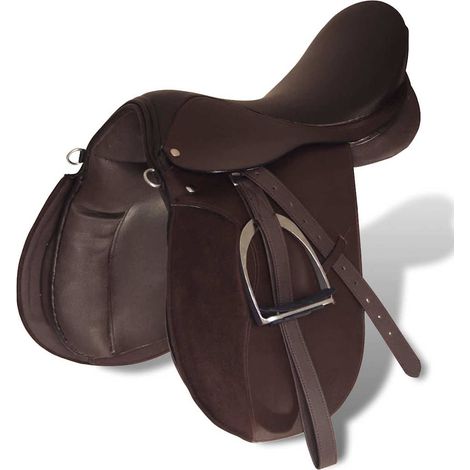 vidaXL Set de montura de caballo de 17.5" y cuero marrón 18 cm, 5 en 1 (1/2)
