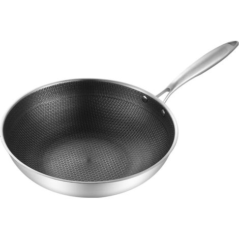 Wok en acier inoxydable à double face, revêtement alvéolé à 3 couches antiadhésives, facile à nettoyer, idéal pour la cuisine. (1/5)