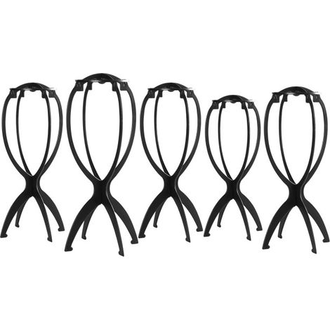 Soporte de peluca negro para mujer, cabezal de plástico, soporte portátil para peluca, 5 piezas (1/4)